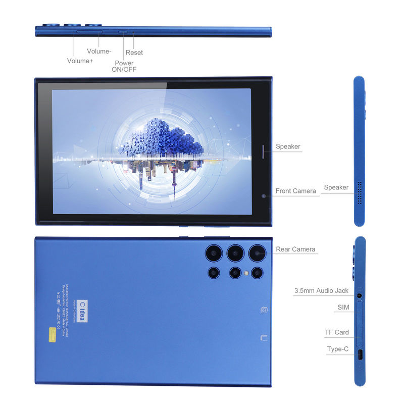 C ý tưởng Máy tính bảng 8 inch màu xanh với vỏ 128GB + 32GB Cài đặt mở rộng 800X1280 HD màn hình hiển thị Cho quà tặng CM822