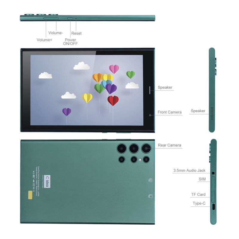 C ý tưởng 8 Inch Smart Tablet PC với vỏ chống sốc 128GB ROM 800x1280 IPS màn hình cảm ứng màn hình hiển thị để đọc Xanh CM822