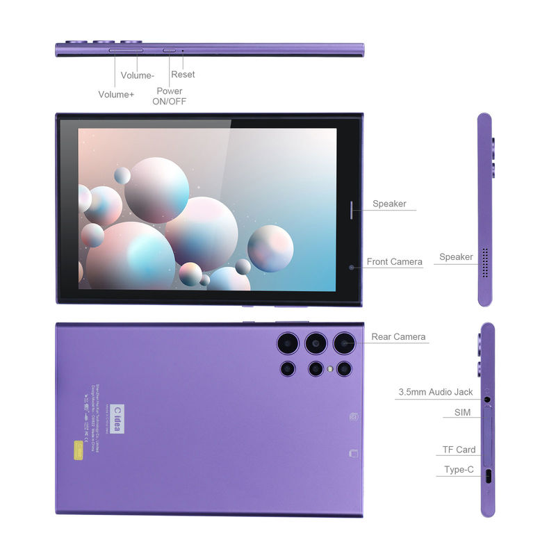 C Idea Máy tính bảng di động 8 inch với vỏ 5000mAh Thời lượng pin Camera kép 5MP + 8MP Sim Card Slot Purple