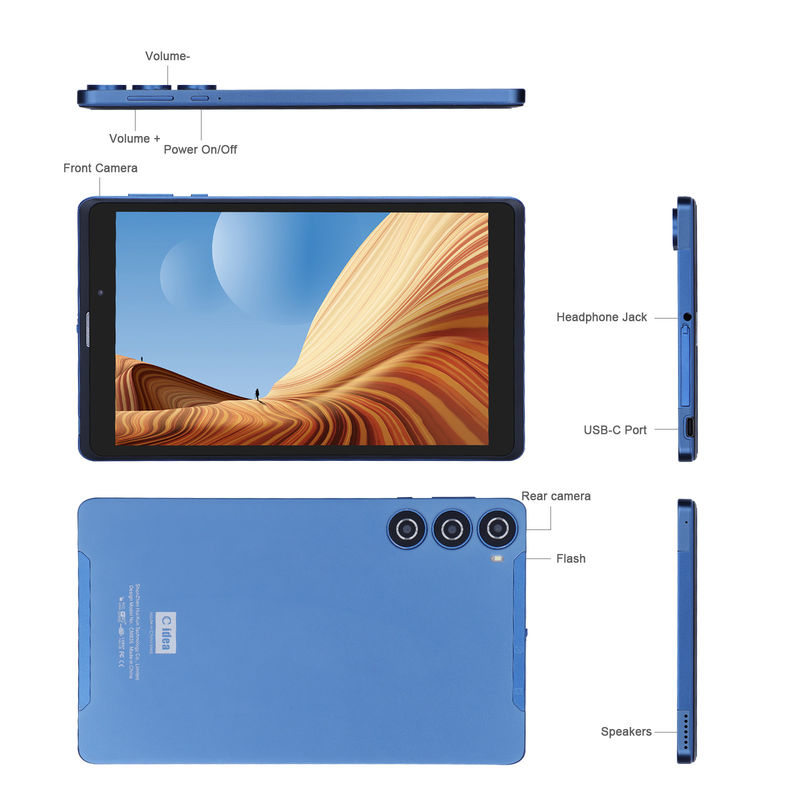 C ý tưởng Máy tính bảng Android 8 inch Nhà sản xuất với Android 12 Quad Core 8GB + 512GB Lưu trữ IPS HD Display CM835 ((xanh)