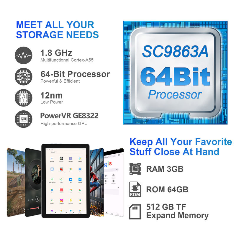 C ý tưởng 3GB RAM 64GB ROM 10 Inch Android Tablet PC 512GB Expand HD IPS Display CM9000 Không gian Xám