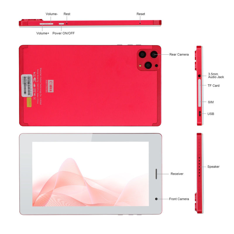 C ý tưởng 7 Inch Tablet PC 8GB RAM 512GB ROM Quad Core Processor Camera kép WiFi / BT cho thanh thiếu niên với vỏ CM513 (màu đỏ)