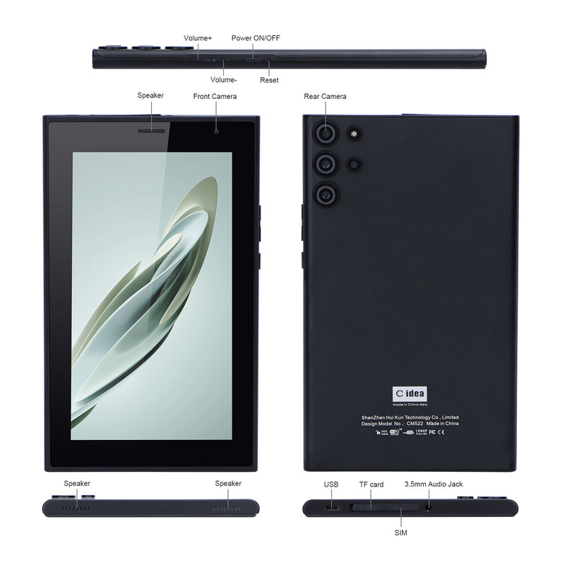 C ý tưởng Máy tính bảng màn hình di động 7 inch Với màn hình ánh sáng xanh WiFi 32GB + 32GB Camera kép mở rộng Cho quà CM522 Đen