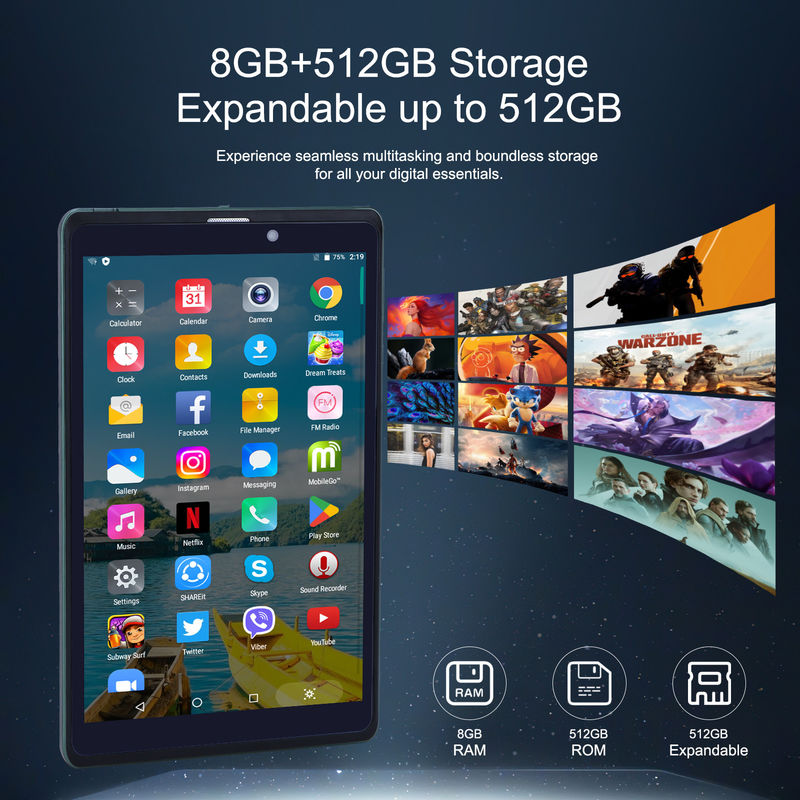 C ý tưởng 8 Inch Android Tablet PC Với Android 12 OS Quad Core CPU 8GB RAM 512GB Lưu trữ IPS HD Display CM818-Xanh