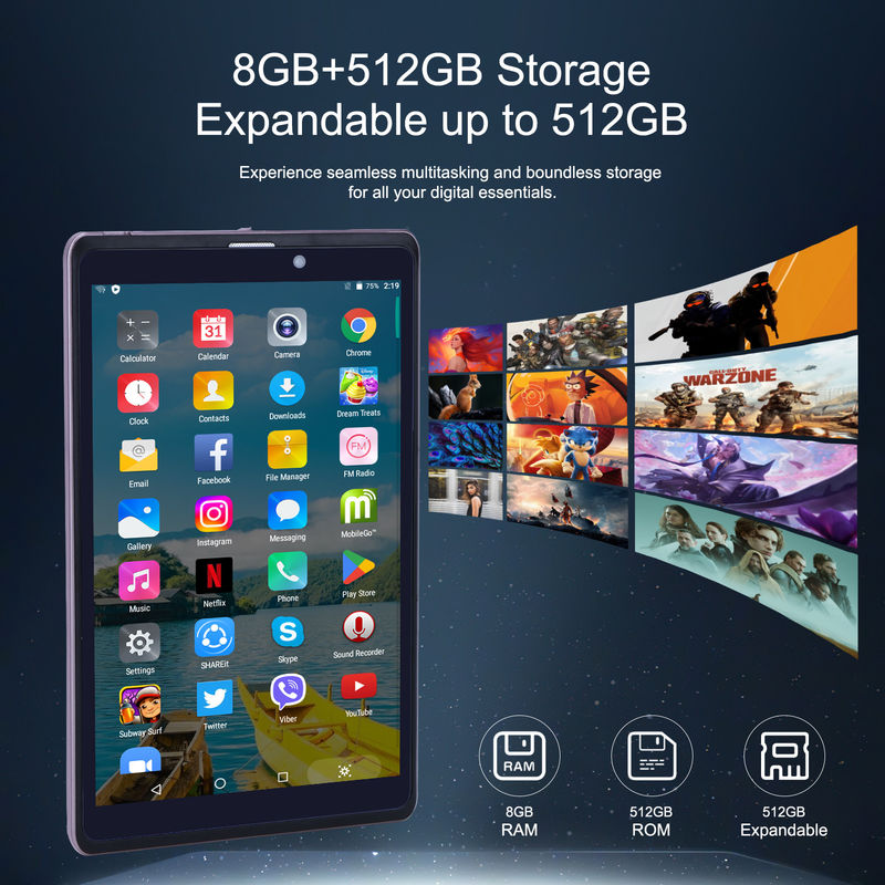 C ý tưởng 8 inch Android 12 Tablet 8000mAh Pin 5 + 8MP Camera 8GB RAM 512GB ROM cho giáo dục Học tập CM818-hồng