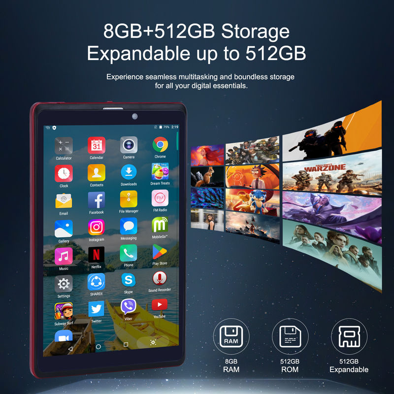 C ý tưởng 8 inch Android 12 Tablet 8GB RAM 512GB ROM 8000mAh Pin 5 + 8MP Camera cho sinh viên với SIM hỗ trợ CM818-màu đỏ