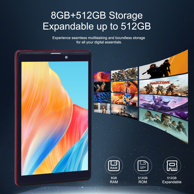 C ý tưởng 8 inch Android 12 Tablet 8GB RAM 512GB ROM 8000mAh Pin 5 + 8MP Camera cho thanh thiếu niên với hỗ trợ SIM CM818-đỏ