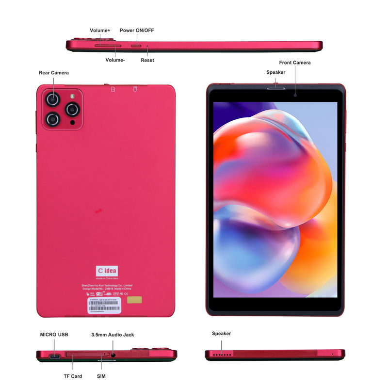 C ý tưởng 8 inch Android 12 Tablet 8GB RAM 512GB ROM 8000mAh Pin 5 + 8MP Camera cho sinh viên với SIM hỗ trợ CM818-màu đỏ
