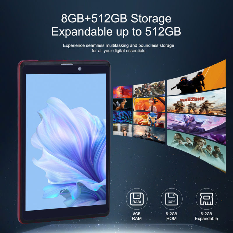 C ý tưởng 8 inch Android 12 Tablet 8GB RAM 512GB ROM 8000mAh Pin 5 + 8MP Camera cho sinh viên với SIM hỗ trợ CM818-màu đỏ