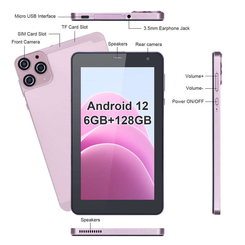 C ý tưởng 7 Inch Android Smart Tablet 6+128GB Quad Core WiFi Tablet màn hình cảm ứng HD cho thanh thiếu niên CM515 ((Màu hồng)