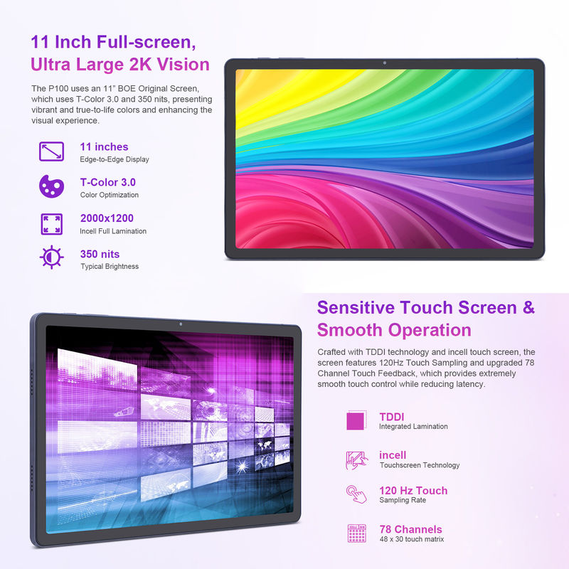 C ý tưởng Android 13 Camera kép 5MP + 13MP Với màn hình 1200 * 2000 2K 11 Inch Tablet PC P100