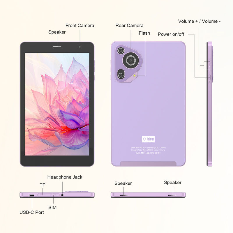 C ý tưởng 8in máy tính bảng chơi game giáo dục máy tính bảng Android cho sinh viên với Sim Và Wifi CM828 màu tím