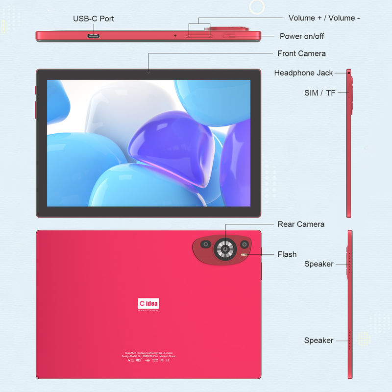 C Idea 10.1 Inch Android 14 Smart Tablet PC Với Hỗ trợ Sim Đối với thanh thiếu niên CM8200Plus màu đỏ