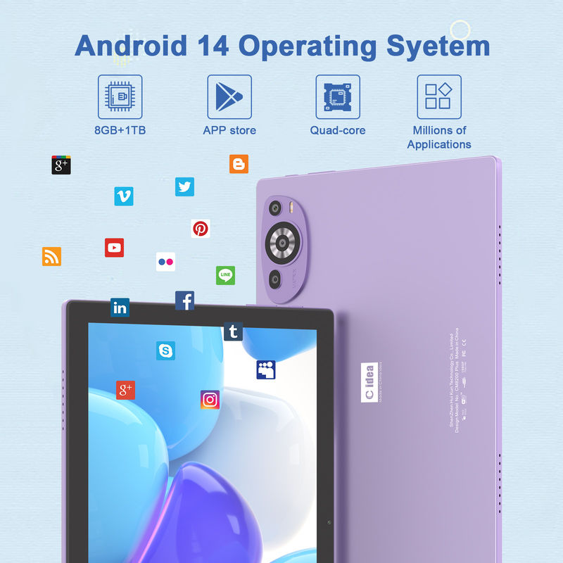 C Idea Android 14 Tab 512GB Tablet giáo dục cho sinh viên với bàn phím Cm8200plus màu tím