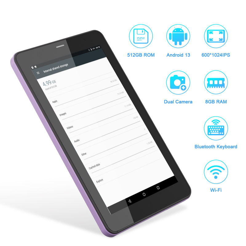 C Idea Android 13 Tablet giáo dục, 8 + 512GB, máy tính bảng 7-Inch di động với hỗ trợ Sim CM518pro Purple