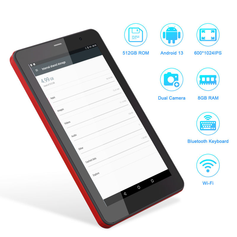 C Idea 7 Inch Android 13 Tablet, Camera kép, Hỗ trợ Sim, Máy tính bảng màn hình cảm ứng cho sinh viên   CM518pro Đỏ
