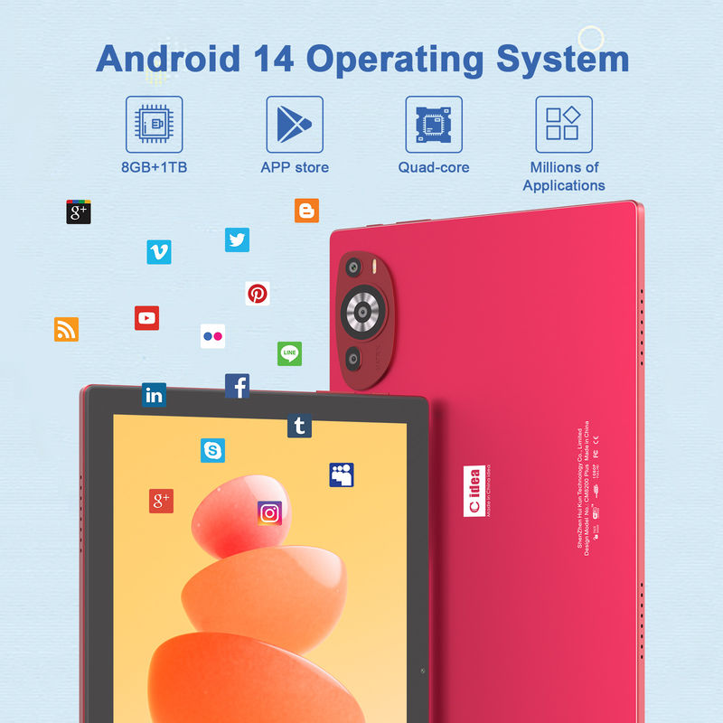 C Idea 10.1 Inch Android 14 Smart Tablet PC Với hỗ trợ SIM kép CM8200Plus màu đỏ