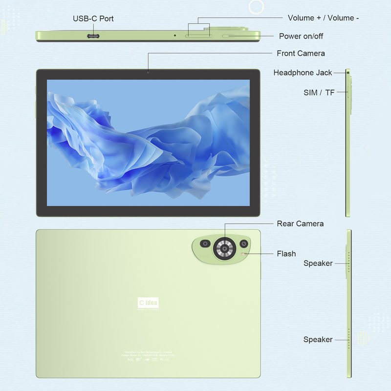 C Idea WIFI Android 14 Máy tính bảng màn hình cảm ứng với bàn phím và chuột CM8200plus Xanh