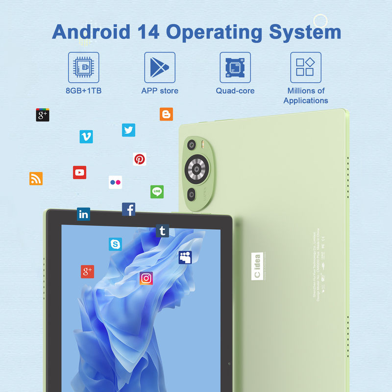 C Idea WIFI Android 14 Máy tính bảng màn hình cảm ứng với bàn phím và chuột CM8200plus Xanh