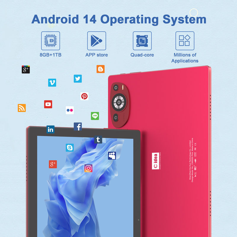 C Idea 10.1 Inch Android 14 Smart Tablet PC với SIM kép và Pen CM8200Plus màu đỏ