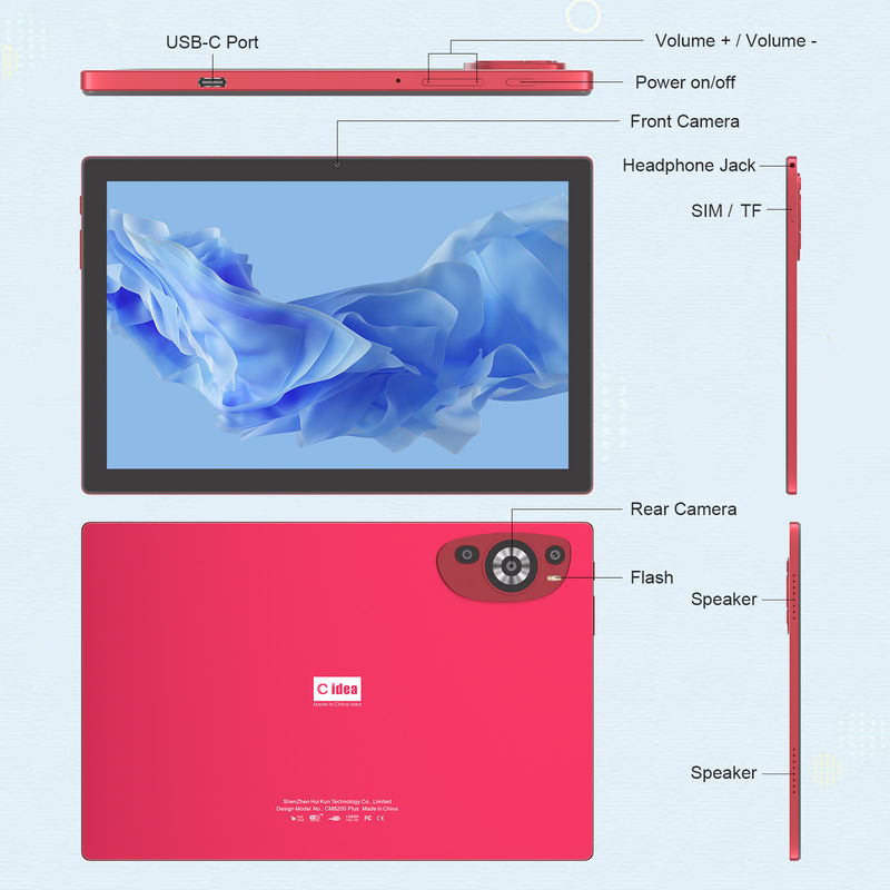 C Idea 10.1 Inch Android 14 Smart Tablet PC với SIM kép và Pen CM8200Plus màu đỏ