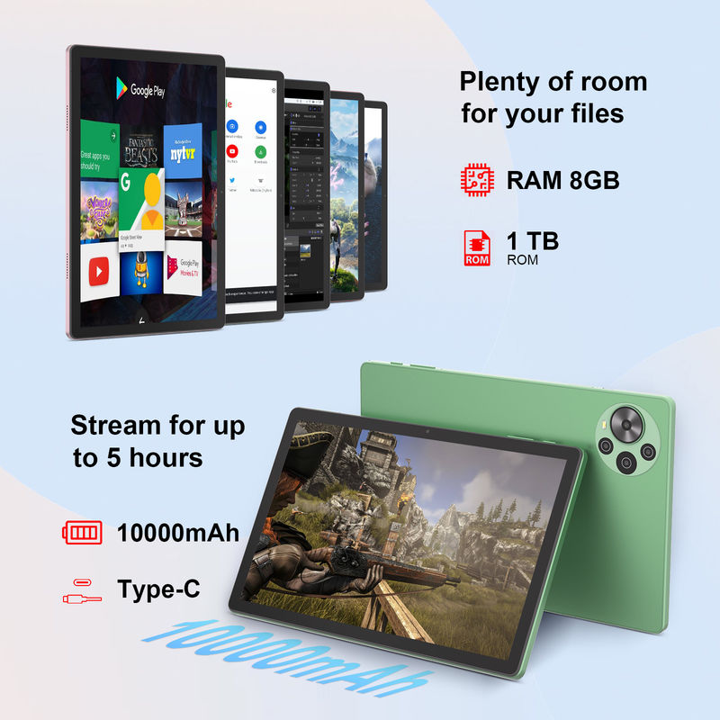 C ý tưởng mới nhất 10.5 Inch màn hình cảm ứng Android Tablet với SIM kép CM10500 Plus màu xanh lá cây