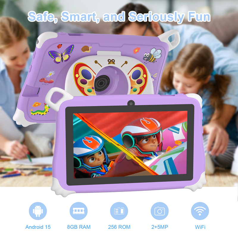 Máy tính bảng Android 15 C Idea cho trẻ em 8+256GB, Máy tính bảng giáo dục Kidspad với Ứng dụng thân thiện CM86 màu tím