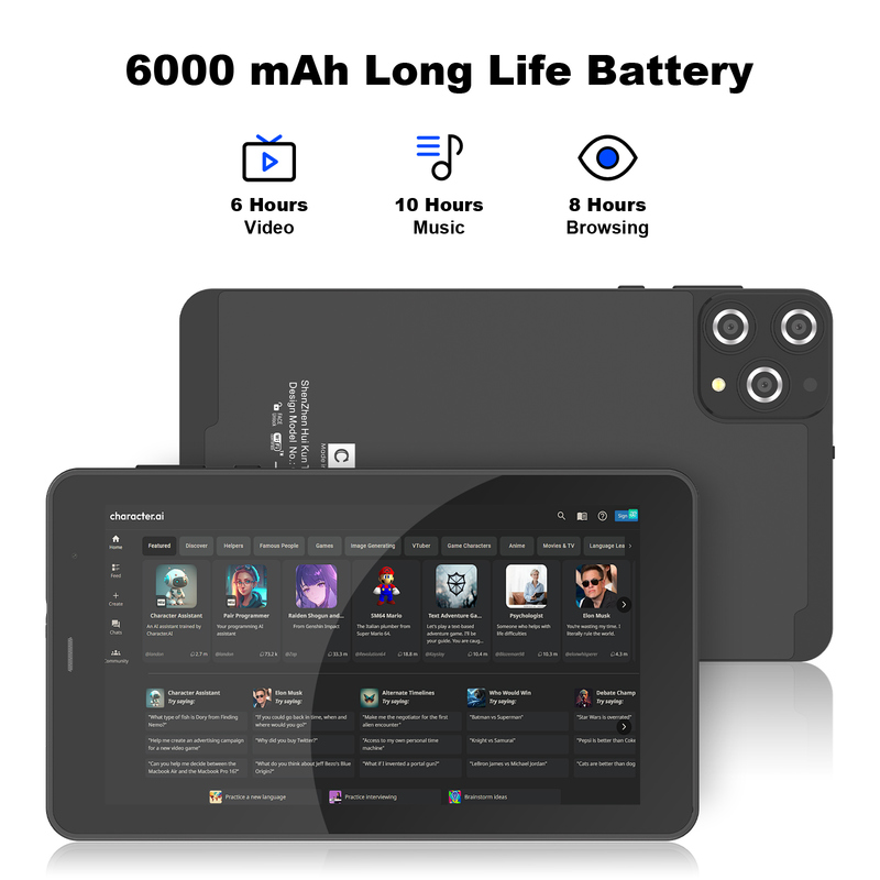 Máy tính bảng C idea 7 inch Wifi kèm ốp, bộ nhớ 8+256GB, bộ xử lý Quad Core, màn hình IPS 600x1024 cảm ứng CM516 màu đen