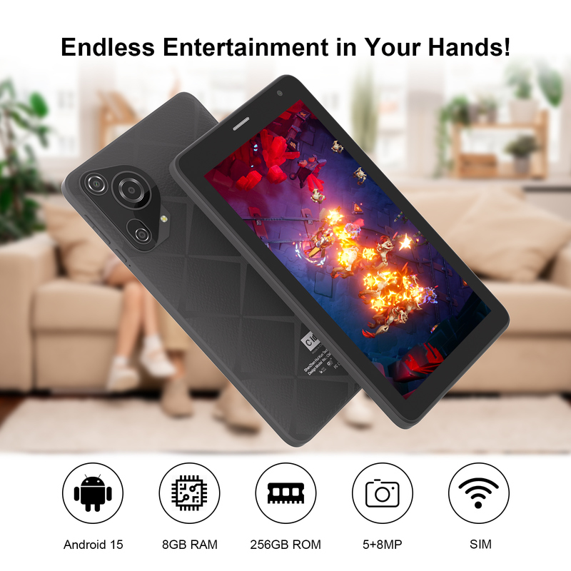 Máy tính bảng C idea 7 inch Wifi kèm ốp, bộ nhớ 8+256GB, bộ xử lý lõi tứ, màn hình cảm ứng IPS 600x1024 CM528 màu đen