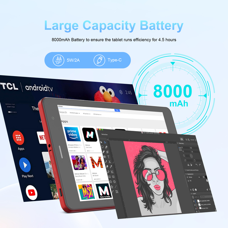 Máy tính bảng Wifi C idea 8 inch với bộ nhớ 8+512GB, bộ xử lý Quad Core, màn hình cảm ứng IPS 800x1280 màu đỏ CM817 Pro