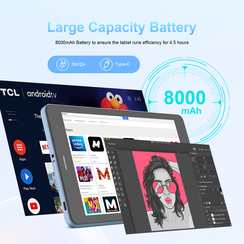 C ý tưởng 8 inch Wifi Tablet với 8 + 512GB Storage Quad Core Processor 800x1280 IPS màn hình cảm ứng màu xanh CM817 Pro