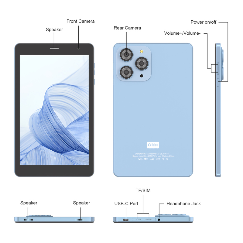 C ý tưởng 8 inch Wifi Tablet với 8 + 512GB Storage Quad Core Processor 800x1280 IPS màn hình cảm ứng màu xanh CM817 Pro