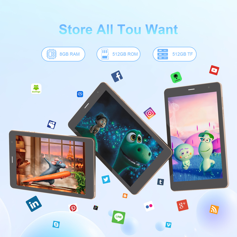 Máy tính bảng Wifi C idea 8 inch với bộ nhớ 8+512GB, bộ xử lý Quad Core, màn hình cảm ứng IPS 800x1280, màu vàng CM817 Pro