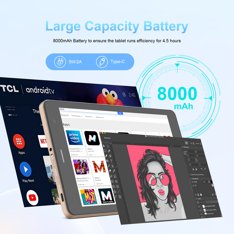 Máy tính bảng Wifi C idea 8 inch với bộ nhớ 8+512GB, bộ xử lý Quad Core, màn hình cảm ứng IPS 800x1280, màu vàng CM817 Pro