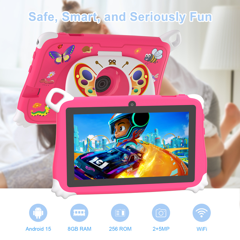 Máy tính bảng C Idea Android 15 cho trẻ em 8+256GB, Máy tính bảng giáo dục Kidspad với Ứng dụng thân thiện CM86 màu hồng