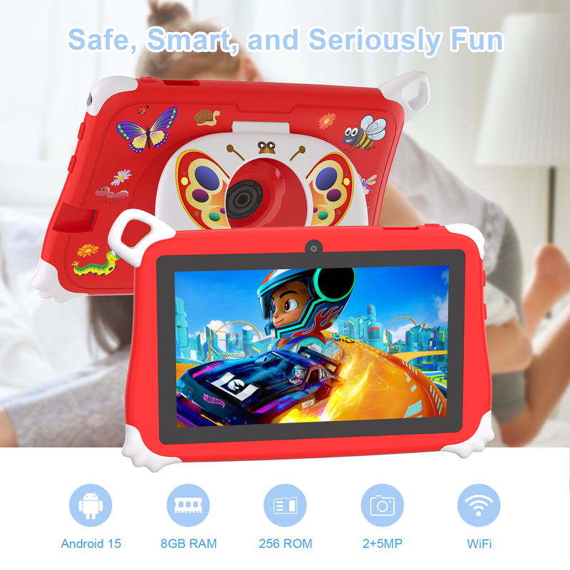 Máy tính bảng C Idea Android 15 cho trẻ em 8+256GB, Máy tính bảng giáo dục Kidspad với Ứng dụng thân thiện CM86 màu đỏ