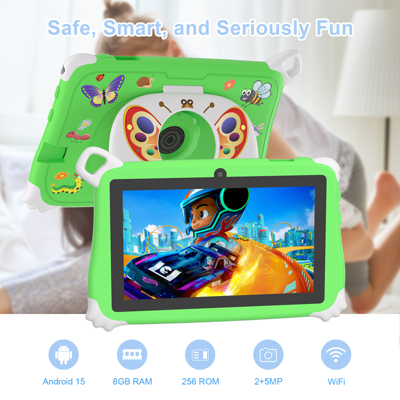Máy tính bảng Android 15 C Idea cho trẻ em 8+256GB, Máy tính bảng giáo dục Kidspad với Ứng dụng thân thiện CM86 màu xanh lá
