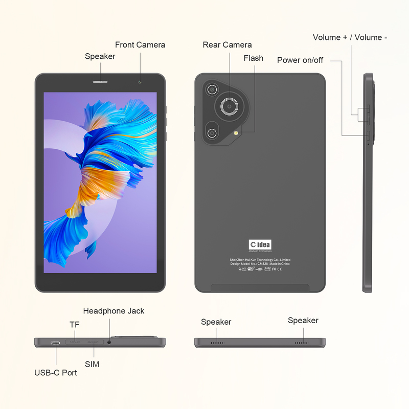 Máy tính bảng C idea Youth 8 inch Android 15 với Màn hình Ánh sáng Đen, WiFi, 8GB + 512GB, 800*1280 IPS incell CM828