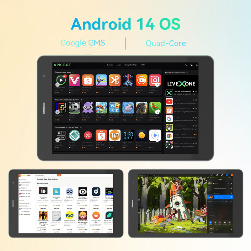 Máy tính bảng C idea Youth màu xanh lá 8 inch Android 15 với khe cắm thẻ tf, WiFi, 8GB + 512GB, 800*1280 IPS incell CM828