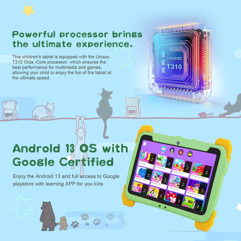 C ý tưởng Kids Tab 10.1inch Android 13 Tablet cho trẻ em 4GB RAM 64GB ROM Bảo vệ mắt màn hình cảm ứng cho trẻ em 3-8 tuổi