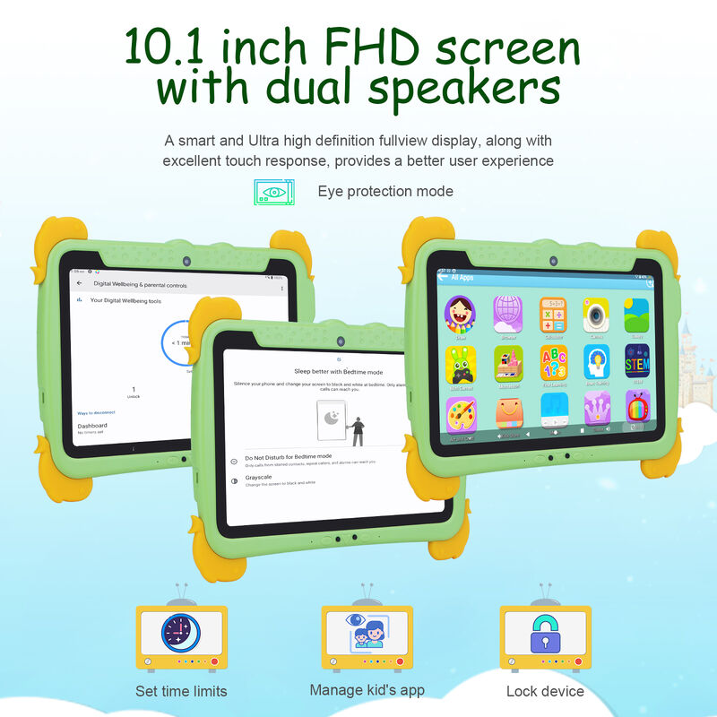 C ý tưởng Kids Tab 10.1inch Android 13 Tablet cho trẻ em 4GB RAM 64GB ROM Bảo vệ mắt màn hình cảm ứng cho trẻ em 3-8 tuổi