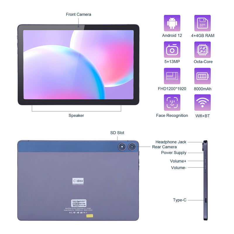 C Idea Android Tablet FHD 1200 * 1920 Với pin 6000mAh 10.1 Inch Tablet PC P1250